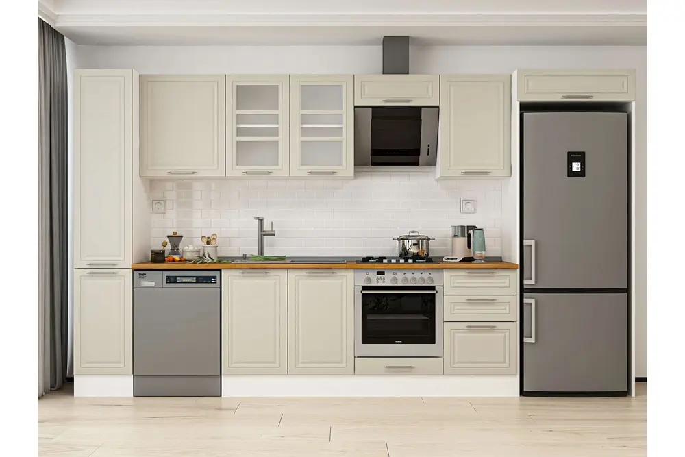 Alvinka 380X222 Cm Klasik Mebran Mutfak Dolabı, Mbb E90B40S50 3 Mebran Kumtaşı Suntalam