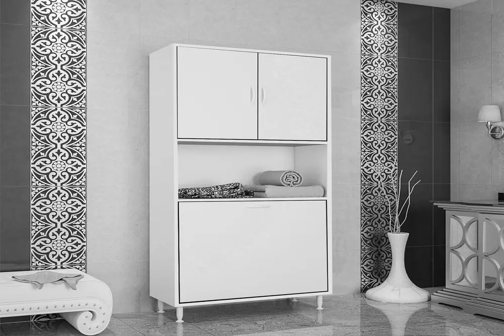 Modilayn Nuvano Banyo Dolabı, Sepetli, Beyaz