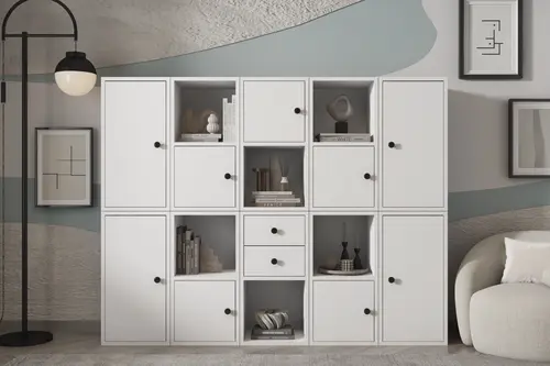 Leksa Modüler Kapaklı Çekmeceli Raflı Kitaplık 160 Cm Beyaz Ktp-1146-Ç