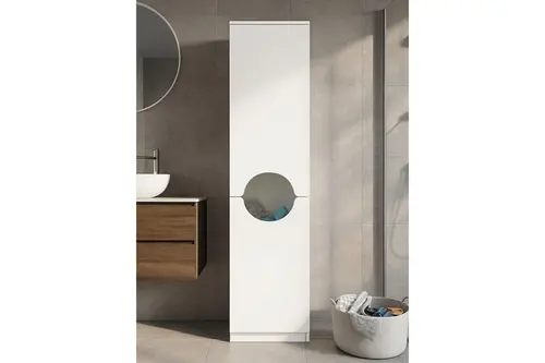 Verga Çamaşır Makinesi Banyo Dolabı, Beyaz, Kirli Sepetli