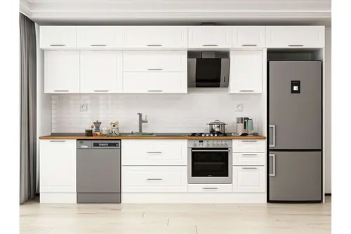 Alvinka 385X240 Cm Klasik Mebran Mutfak Dolabı, Mb E90S50S45 2 Mebran Beyaz Suntalam
