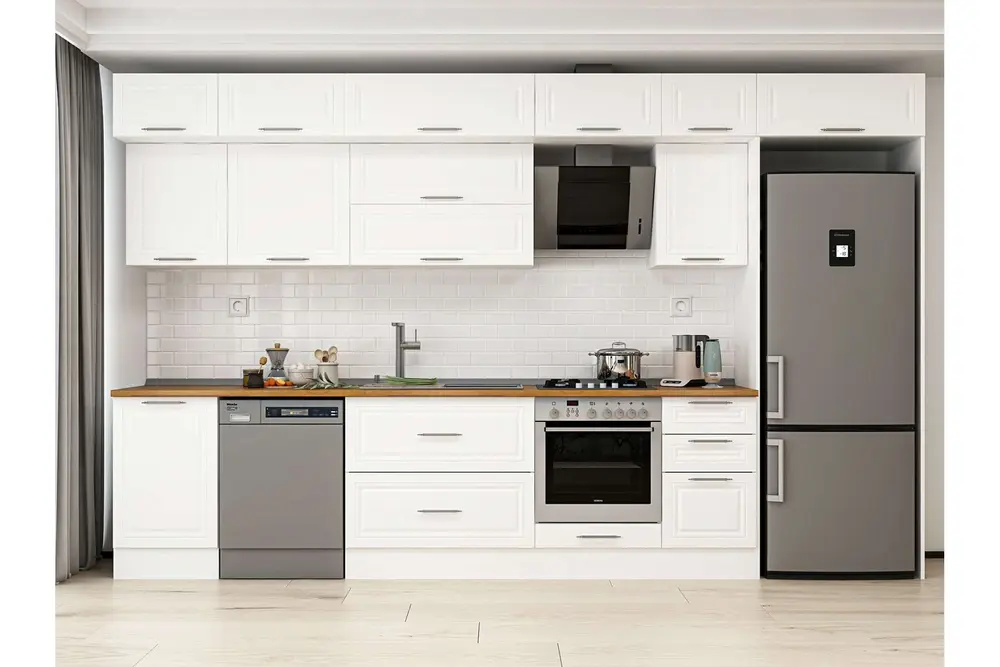 Alvinka 385X240 Cm Klasik Mebran Mutfak Dolabı, Mb E90S50S45 2 Mebran Beyaz Suntalam