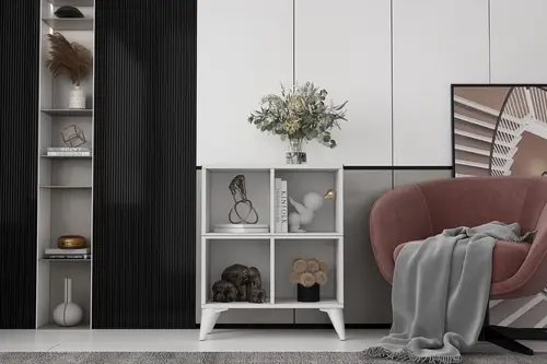 Consola Ayaklı Raflı Beyaz Konsol Kns-1243