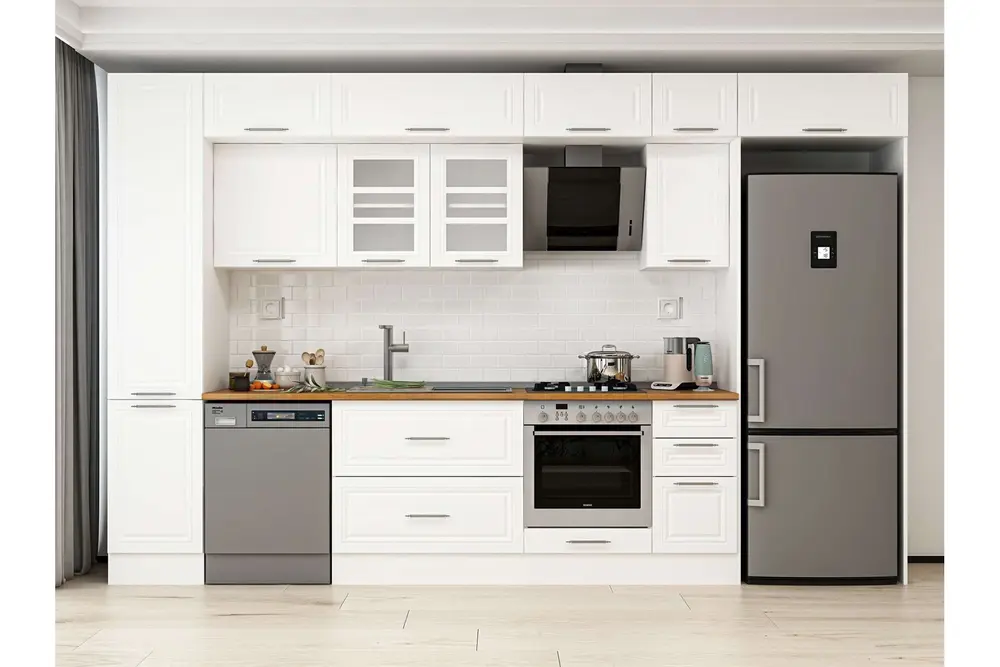 Alvinka 365X240 Cm Klasik Mebran Mutfak Dolabı, Mbb E80B45S40 3 Mebran Beyaz Suntalam
