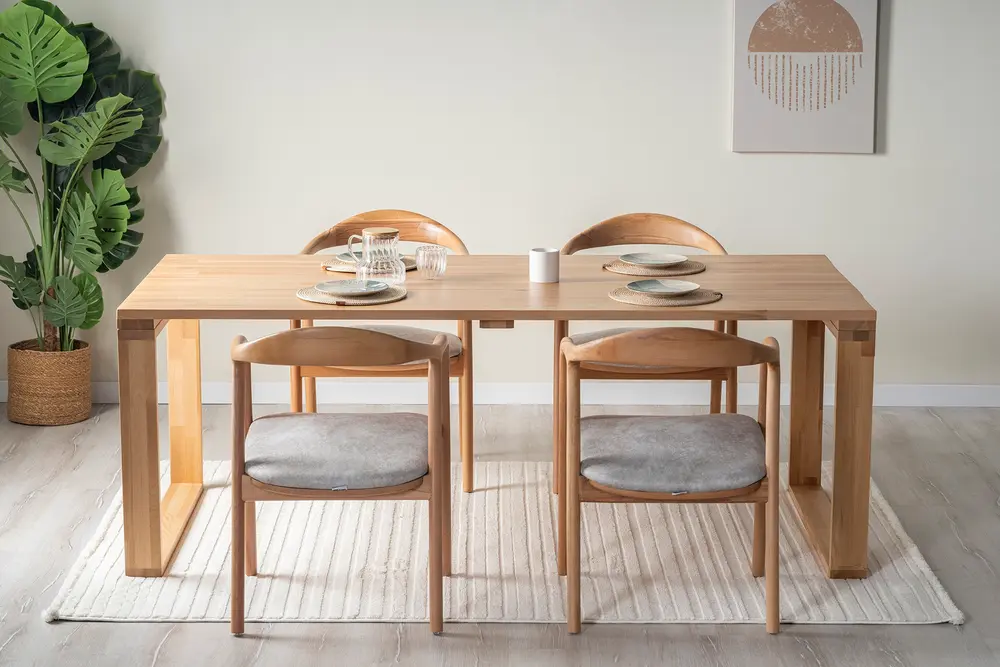 Atlas Masif Ahşap Yemek Masası Takımı, Natural