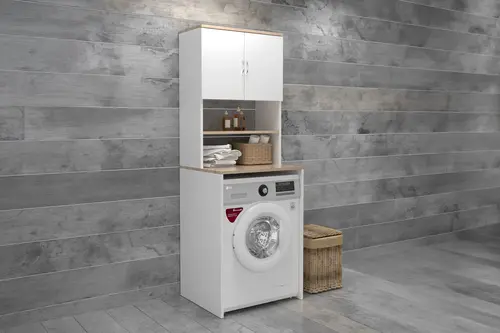Vega Çamaşır Makinesi Üstü Banyo Dolabı Rafı, Beyaz
