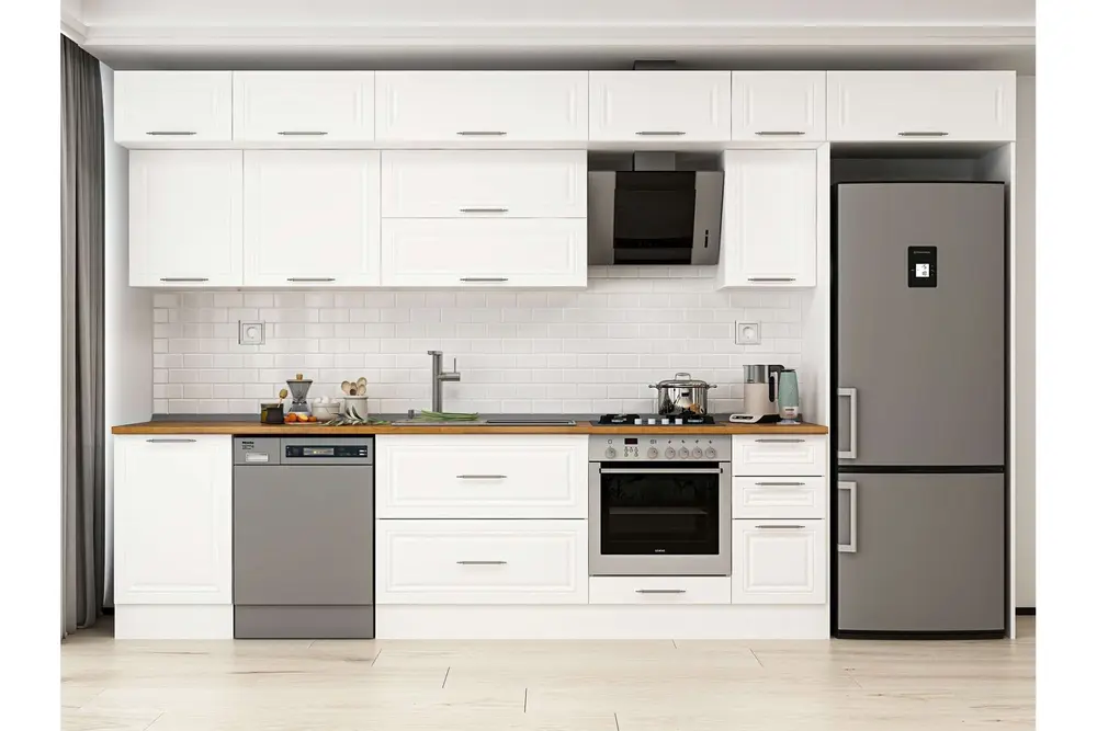 Alvinka 370X240 Cm Klasik Mebran Mutfak Dolabı, Mb E80S50S40 2 Mebran Beyaz Suntalam