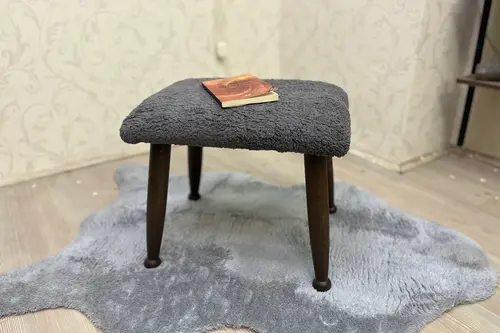 Trend Teddy Puf, Antrasit, Ceviz Ahşap Ayak
