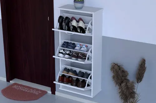 Varbi Asma 52 Cm 3 Düşer Kapaklı Ayakkabılık, Beyaz