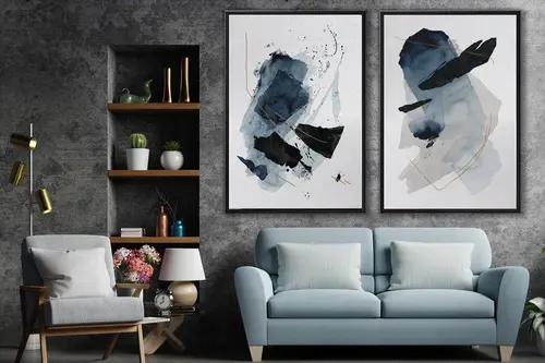 Ahşap Traverten Dokulu Soyut Resım Tablo, 60X90, 27 2'Li