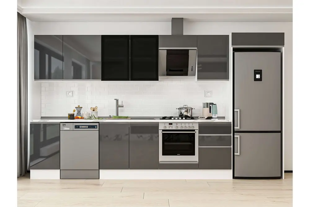 Alvinka 385X222 Cm Mutfak Dolabı, Mb E90S45S50 3 Antrasit Suntalam