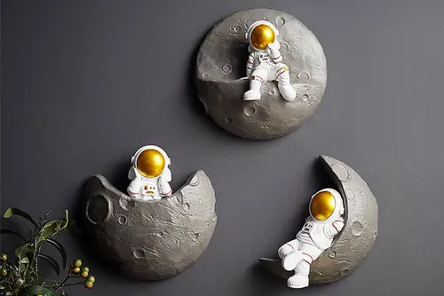 Astronot Ve Ay Üçlü Set, Gold