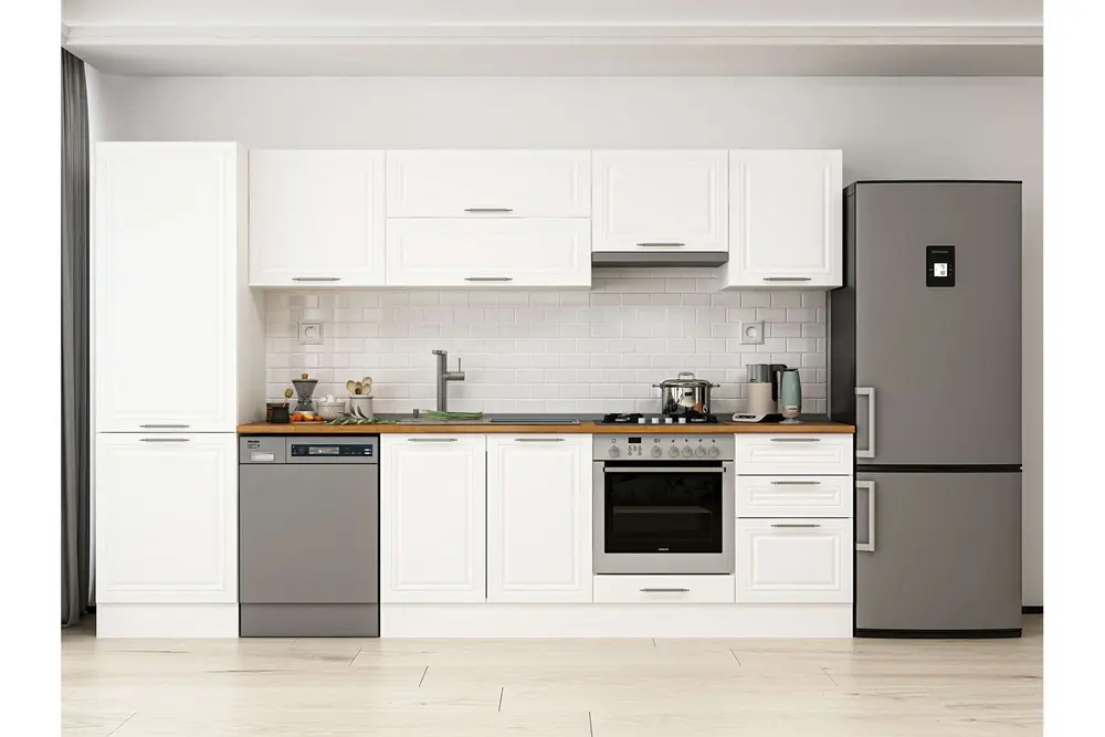 Alvinka 310X210 Cm Klasik Mebran Mutfak Dolabı, Mb E80B60S50 1 Mebran Beyaz Suntalam