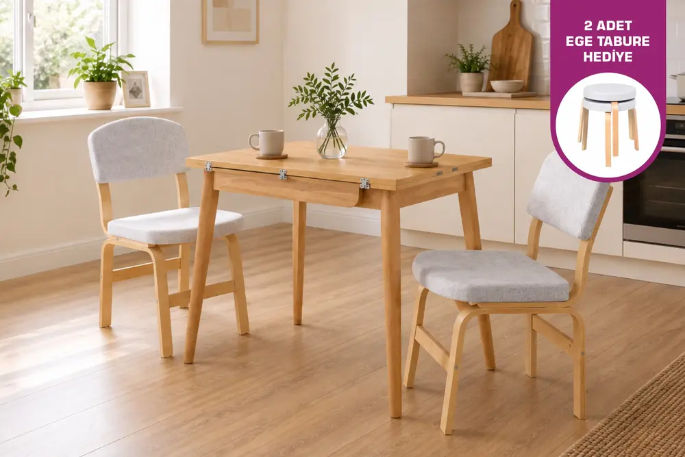 Avanos Mutfak Masası Takımı, Naturel, 90X120 Cm