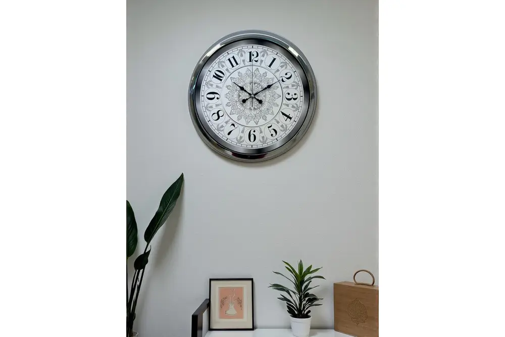 Asil Motif Krom Metal Duvar Saati 40 Cm