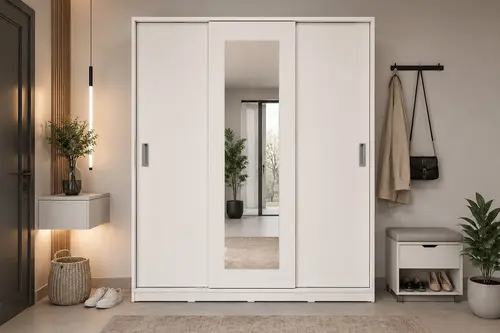 Veslina 3 Kapaklı Aynalı Sürgülü Portmanto, Beyaz