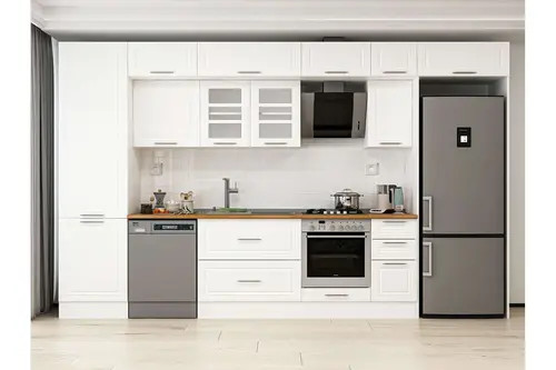 Alvinka 380X240 Cm Klasik Mebran Mutfak Dolabı, Mbb E80B60S40 3 Mebran Beyaz Suntalam