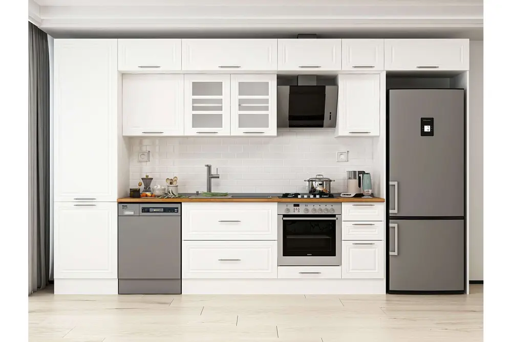 Alvinka 380X240 Cm Klasik Mebran Mutfak Dolabı, Mbb E80B60S40 3 Mebran Beyaz Suntalam