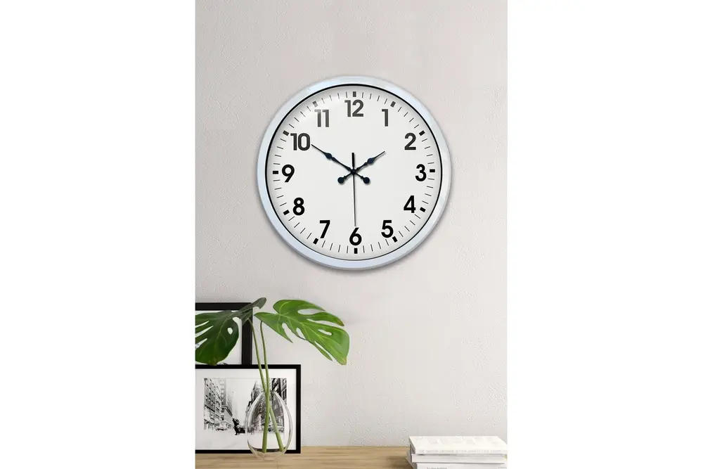 Beyaz Metal Standart Duvar Saati 40 Cm