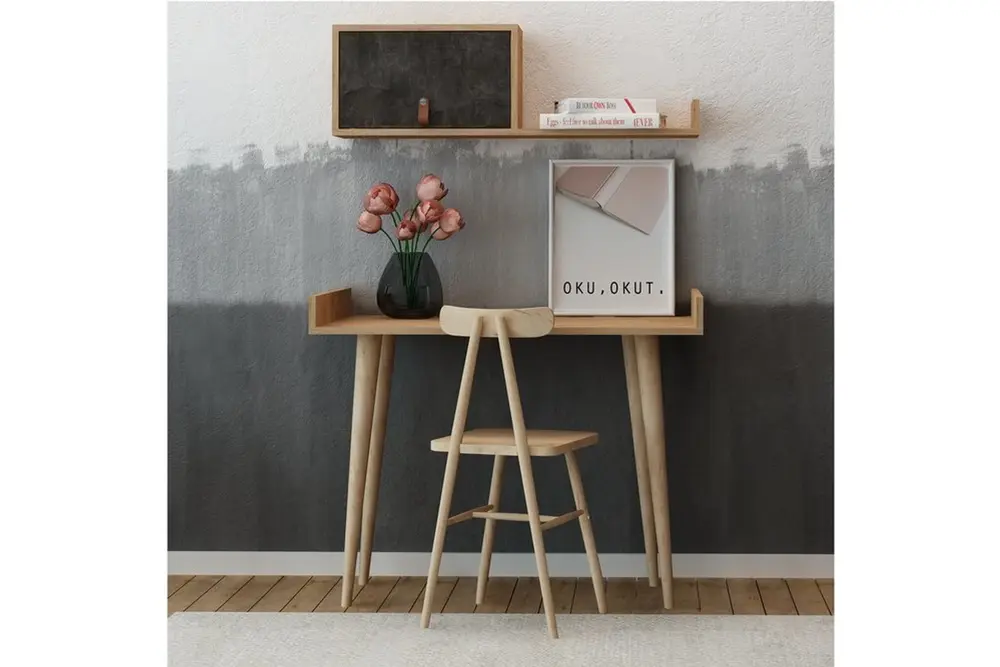 Esmob Betong Plus Brush Çalışma Masası, Safir Meşe-Koyu Beton