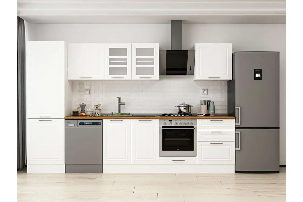 Alvinka 330X210 Cm Klasik Mebran Mutfak Dolabı, Mb E90B60S60 3 Mebran Beyaz Suntalam