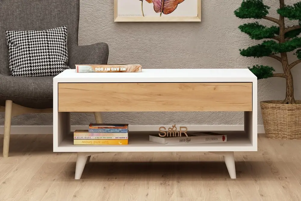 Esmob Silla Orta Sehpa, Beyaz-Meşe