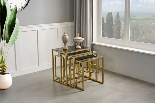 Oslo Gold Metal Ayaklı Füme Yanalı Zigon Sehpa