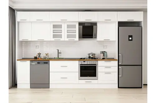 Alvinka 380X240 Cm Klasik Mebran Mutfak Dolabı, Mb E80S40S60 3 Mebran Beyaz Suntalam