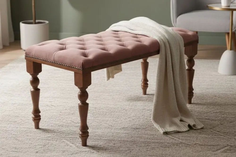 Avangart Kayın Torna Retro Ayak Bench, Pembe