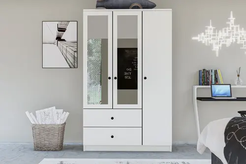 Metalia Home Aynalı Düğme Gardırop, 3 Kapaklı 2 Çekmeceli