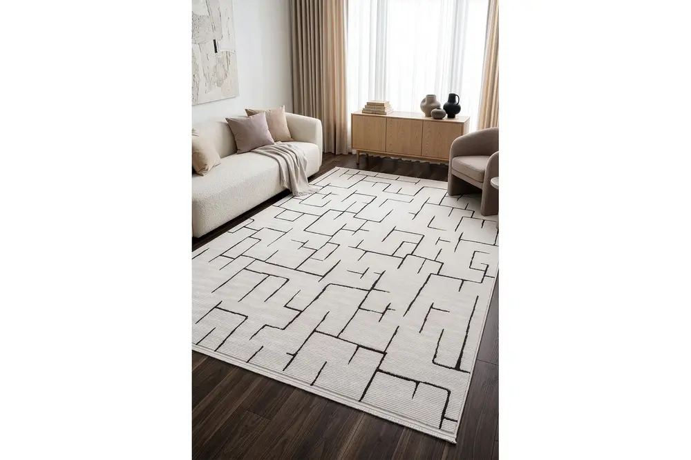 Kilyos Krem Siyah Halı A5680H, 160X230