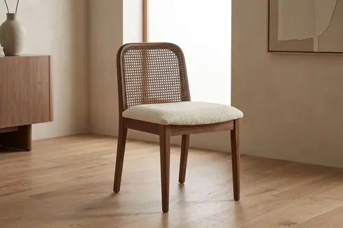 Ross Sandalye, Ceviz Ahşap, Krem Kumaş