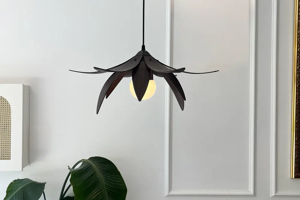 Lotus Ahşap Modern Ve Minimal Tasarım Avize, Ceviz