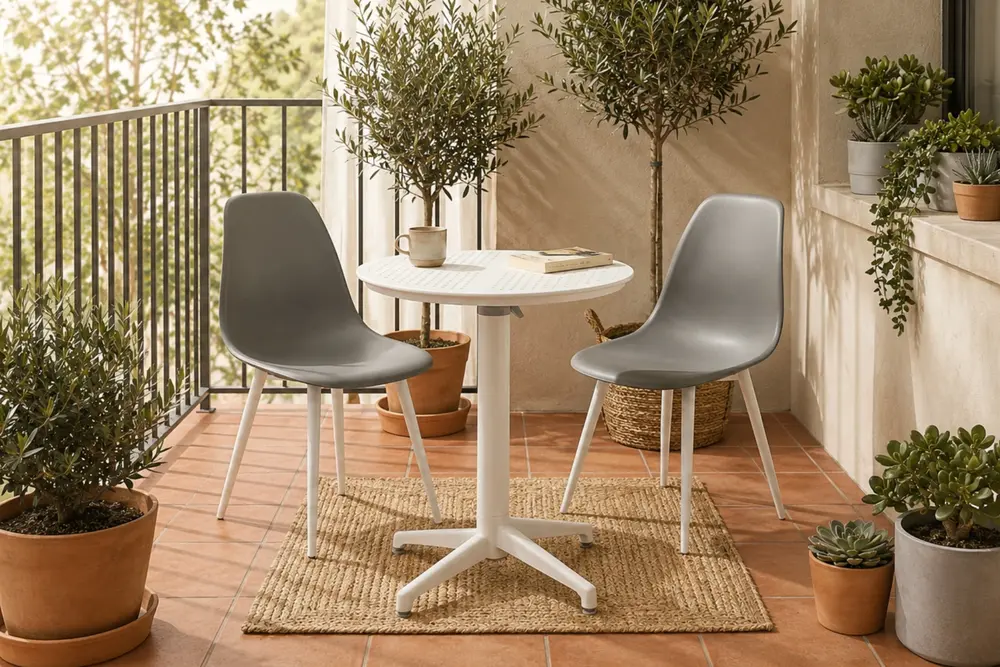 Tilia Beyaz 2 Sandalyeli Bahçe Balkon Bistro Seti, Gri, 60X60 Cm