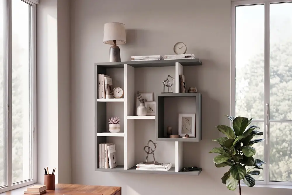 Enda Home Yegane Çift Kullanımlı Duvar Rafı Beyaz-Antrasit