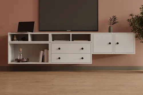 Leron Mimar Tasarım Duvara Monte Tv Ünitesi 2 Kapak 2 Çekmeceli Lüks Medya Ve Salon Dolabı Mst Tvt 1049
