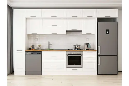 Alvinka 380X240 Cm Klasik Mebran Mutfak Dolabı, Mbb E90B40S50 1 Mebran Beyaz Suntalam
