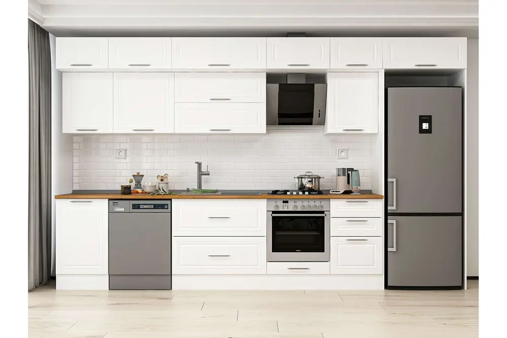 Alvinka 380X240 Cm Klasik Mebran Mutfak Dolabı, Mb E80S50S50 2 Mebran Beyaz Suntalam