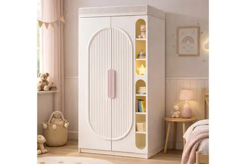 Athena 2 Kapaklı Ledli Kitaplıklı Dolap, Pembe