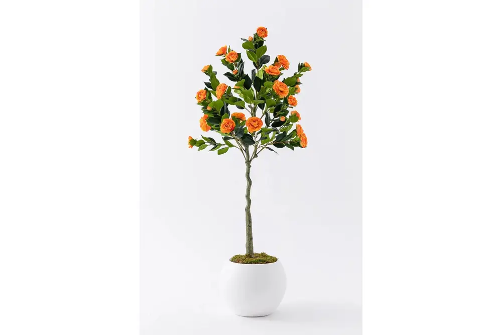 Flora Yapay Gül Ağacı, Turuncu, 24 Dal, 160 Cm
