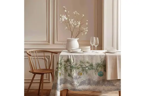 Gümüş Yılbaşı Pamuk Masa Örtüsü, 100X100 Cm