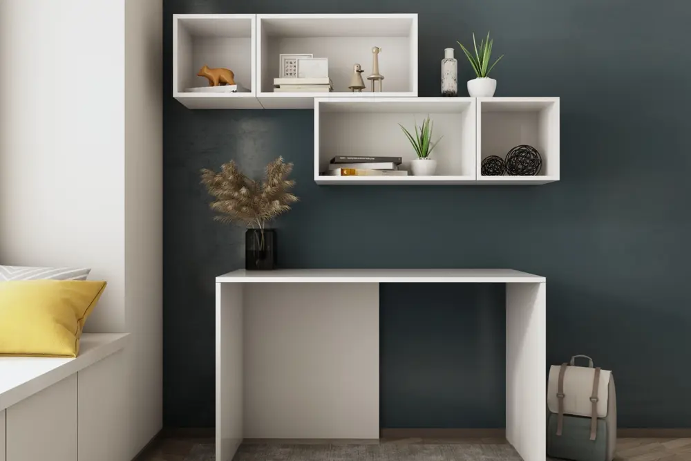 Modern Çalışma Masası, Duvar Raflı Geniş