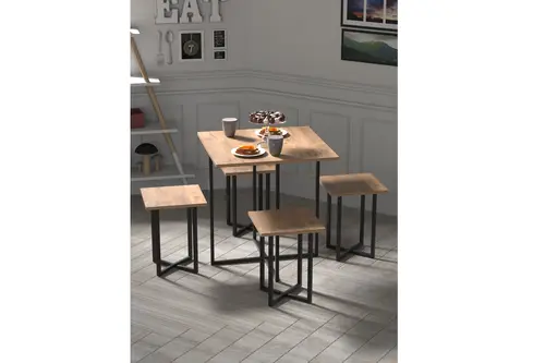 Retodesign Kare Mutfak Masası, 4 Kişilik, Atlantik Çam