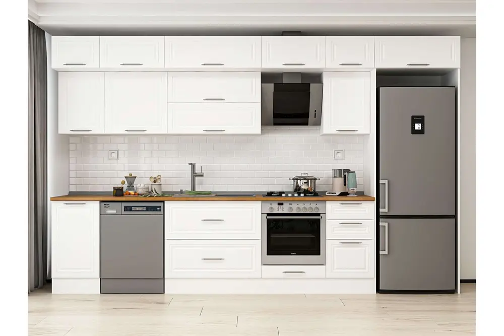 Alvinka 370X240 Cm Klasik Mebran Mutfak Dolabı, Mb E80S45S45 2 Mebran Beyaz Suntalam