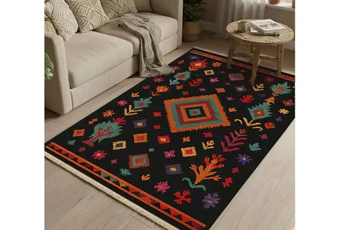 Bohem Motifli Vintage Dokuma Taban Halı, 378 Yng, 60X120 Cm