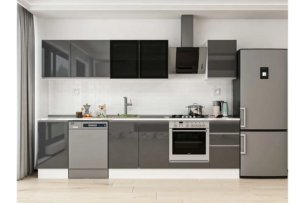 Alvinka 300X210 Cm Mutfak Dolabı, M E90S45S45 3 Antrasit Suntalam