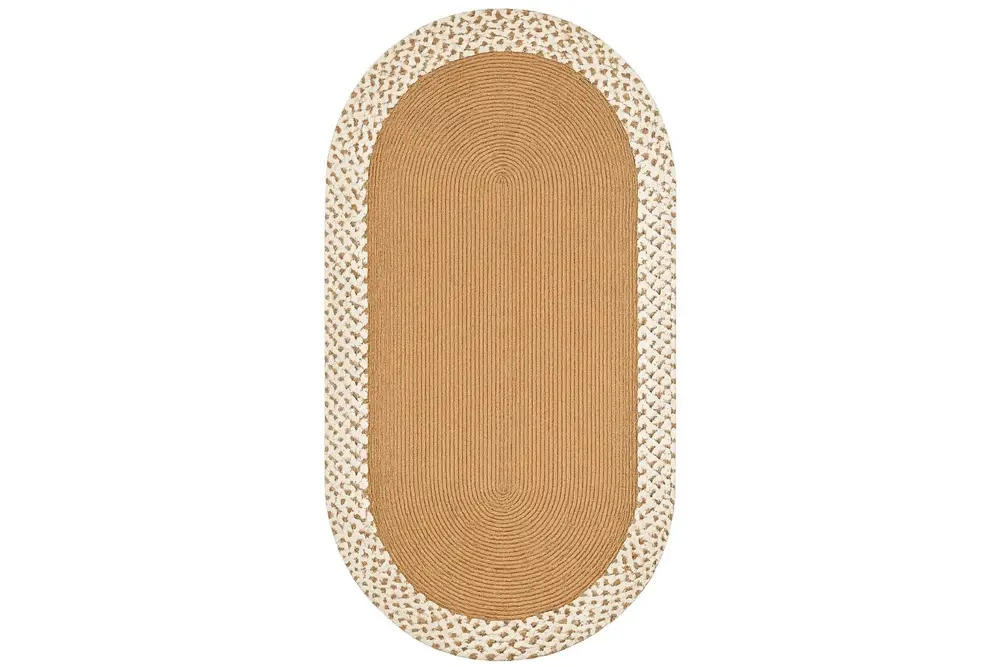 Rixo Çift Taraflı Jüt Kahve-Krem Oval Halı, 80X150