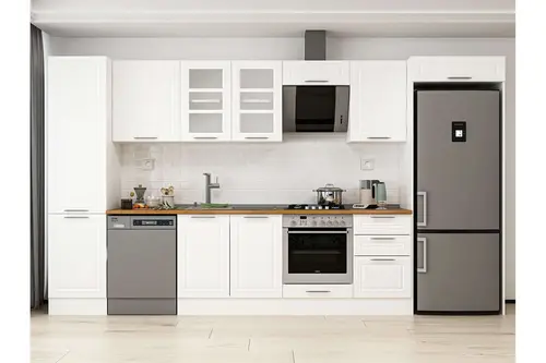 Alvinka 390X222 Cm Klasik Mebran Mutfak Dolabı, Mbb E90B50S50 3 Mebran Beyaz Mdf
