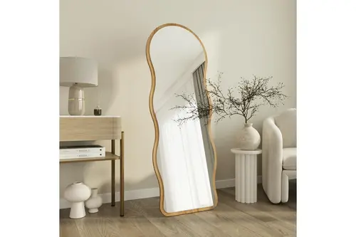 Asial Dekoratif Dalgalı Oval Boy Aynası, Natural
