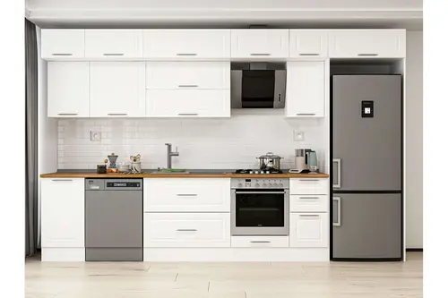 Alvinka 365X240 Cm Klasik Mebran Mutfak Dolabı, Mb E80S45S40 2 Mebran Beyaz Suntalam